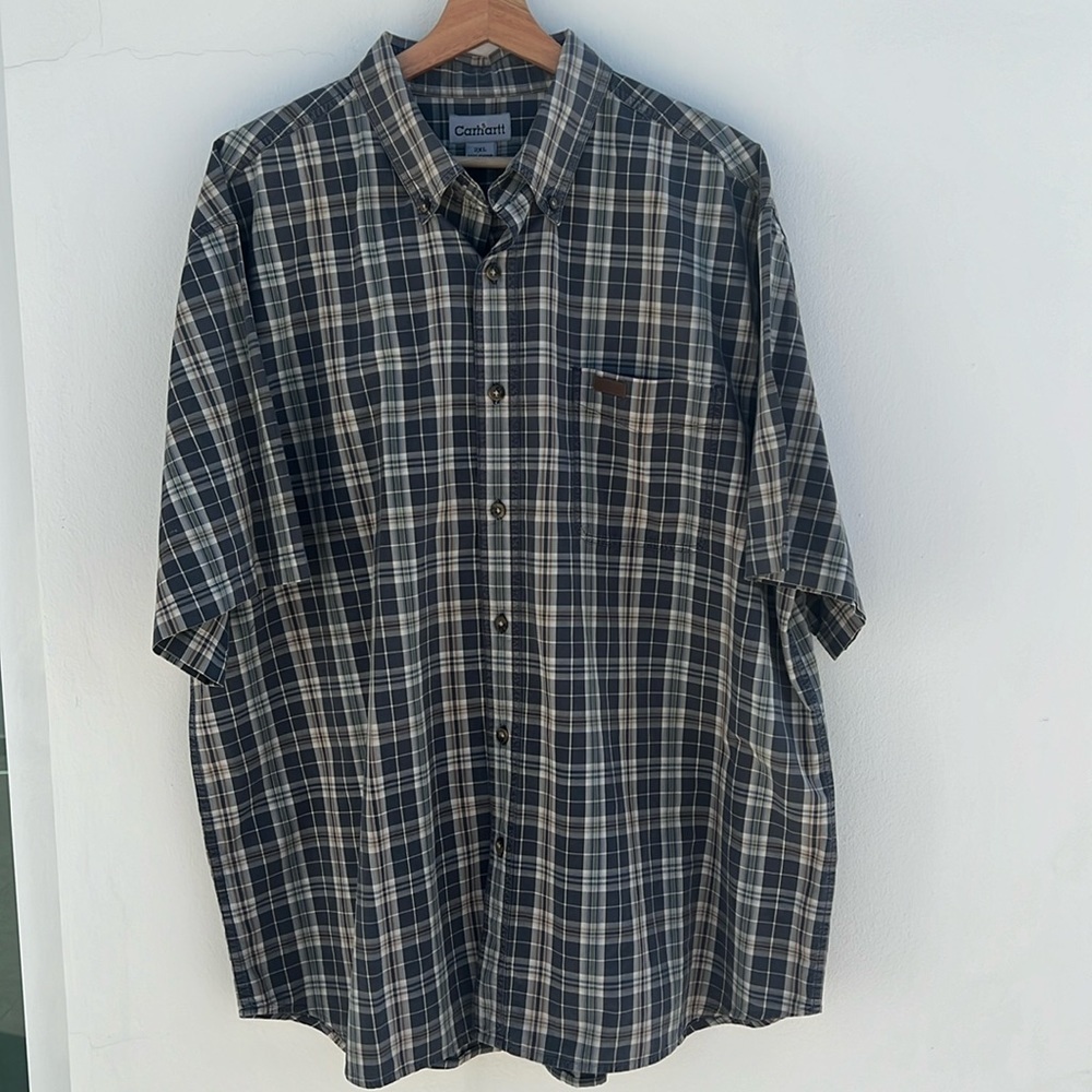 Carhartt ‘08 100% Cotton Plaid Button Down Shirt 2XL Gray/Tan